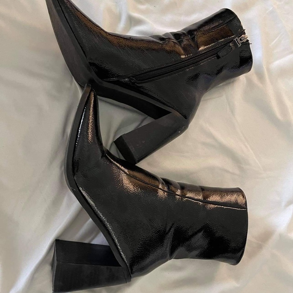 Black Square Toe Block Heel Ankle Boot
